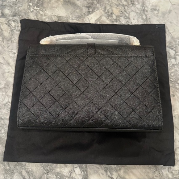 Yves Saint Laurent Black Quilted Clutch with Gold Logo - Picture 3 of 6